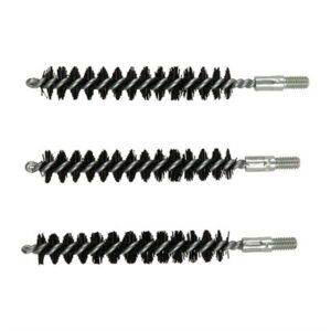Three black nylon gun bore cleaning brushes