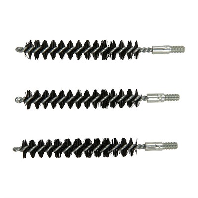 Three black nylon gun bore cleaning brushes