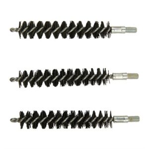 Three black wire gun brushes for cleaning barrels.