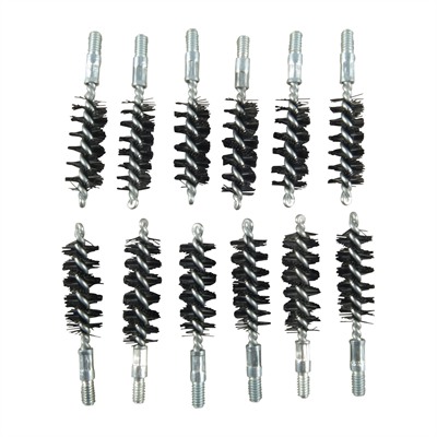 Twelve black nylon bore brushes for cleaning.