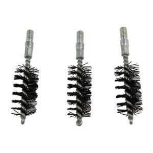 Triple gun bore cleaning brushes with metal bristles.