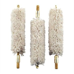 Three wool bore cleaning brushes with brass ends.