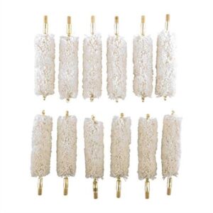 Twelve white roller covers lined in three rows.