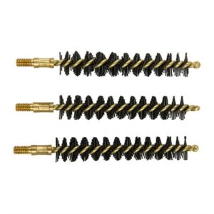 Three brass gun cleaning brushes aligned horizontally
