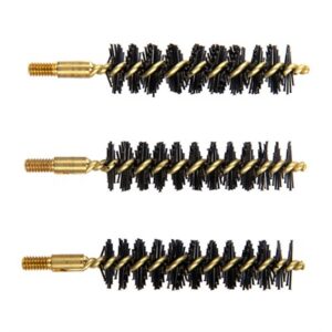 Three brass bore brushes for cleaning firearms.