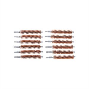 Ten copper bore brushes for firearm cleaning.