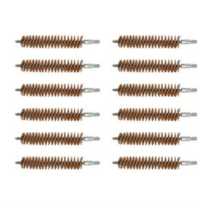 Twelve bronze bore cleaning brushes in rows