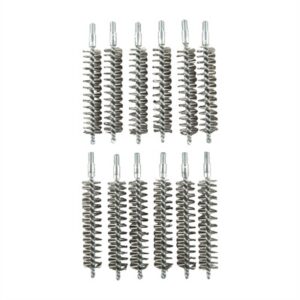 Twelve rifle cleaning brushes in rows