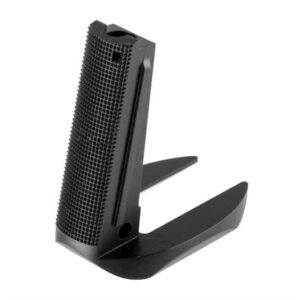 Black checkered 1911 mainspring housing with integral magwell.