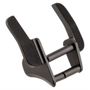 Black metal dual lever firearm safety selector switch.