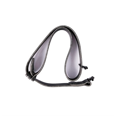 Black leather rifle sling with adjustable buckle