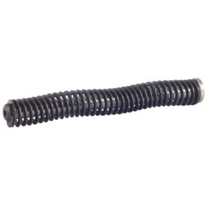 Black metal compression spring on white background
