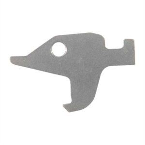 Metal lever with circular hole and unique shape.