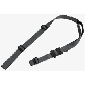 Adjustable black strap with plastic buckles.