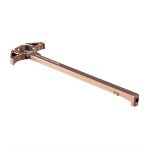 Brown AR-15 charging handle on white background.