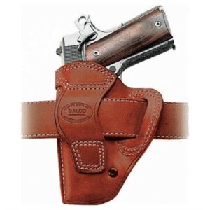 Leather holster with a handgun inside