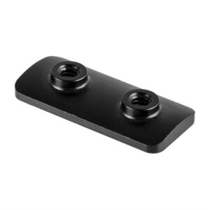 Black metal mounting plate with two screw holes.