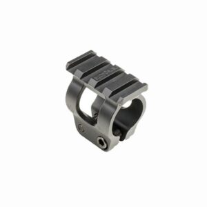 Tactical rifle scope mount with rail attachment.