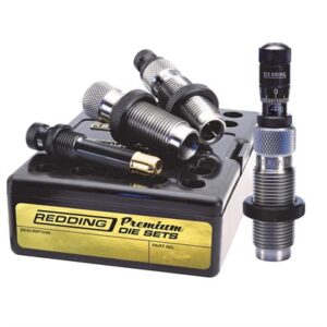 Redding premium die sets with various components displayed.