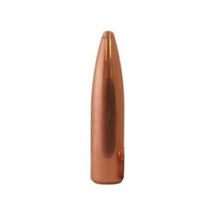 Copper rifle bullet isolated on white background.
