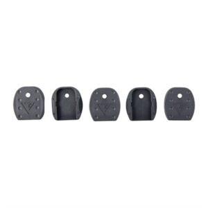 Black plastic rectangle plates with holes, five pieces.