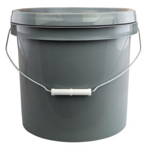 Gray plastic bucket with lid and handle