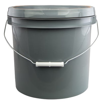 Gray plastic bucket with lid and handle