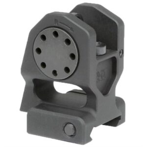 Iron sight for firearm with adjustment knobs.