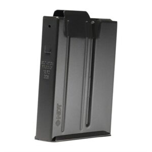 Black metal magazine for rifles, side view.