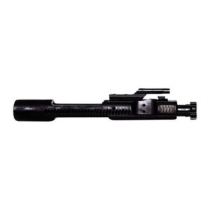 Rifle bolt carrier group on white background.