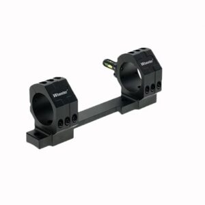 Black rifle scope mount with level indicator.