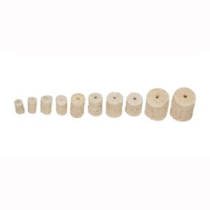 Ten growing media rockwool plugs in a row.