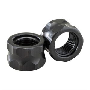 Two black hex-pattern threaded nuts.