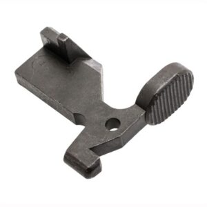 Metal rifle safety lever part isolated on white.