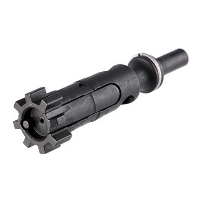 Rifle bolt carrier component on white background.
