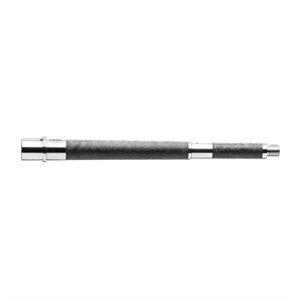 Black and silver threaded rifle barrel