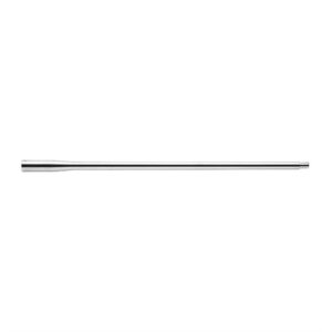 Long stainless steel rod on white background.