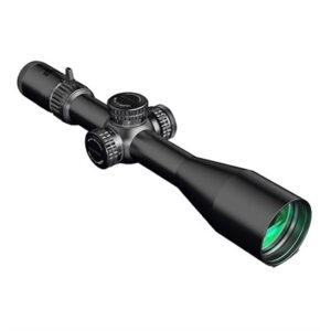 Precision rifle scope with green lens reflections