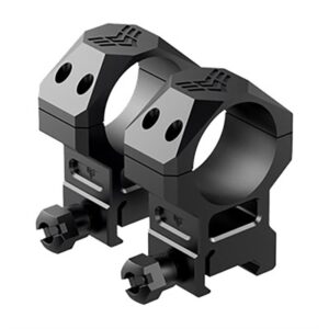 Black tactical scope rings for rifle mounting