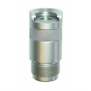 Metal firearm cylinder adapter for reloading.