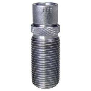 Metal reloading die with threaded body and knurled ring.