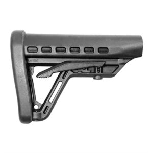 Black adjustable rifle stock on white background.