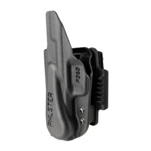Black plastic gun holster with belt clip