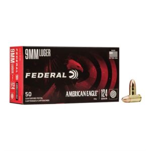 Federal 9mm Luger ammunition box with bullet.