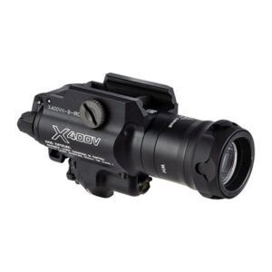 Tactical flashlight with laser sight attachment.