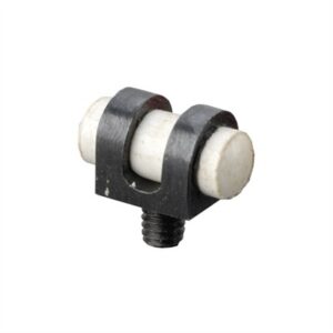 Gun sight with threaded base and white insert.
