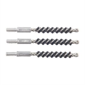 Three gun cleaning brushes on white background.