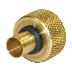 Brass air compressor adapter fitting with knurled grip.