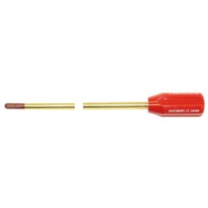 Red-handled tool with long brass shaft