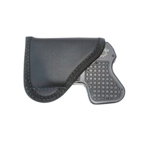 Black pocket holster for small handgun.